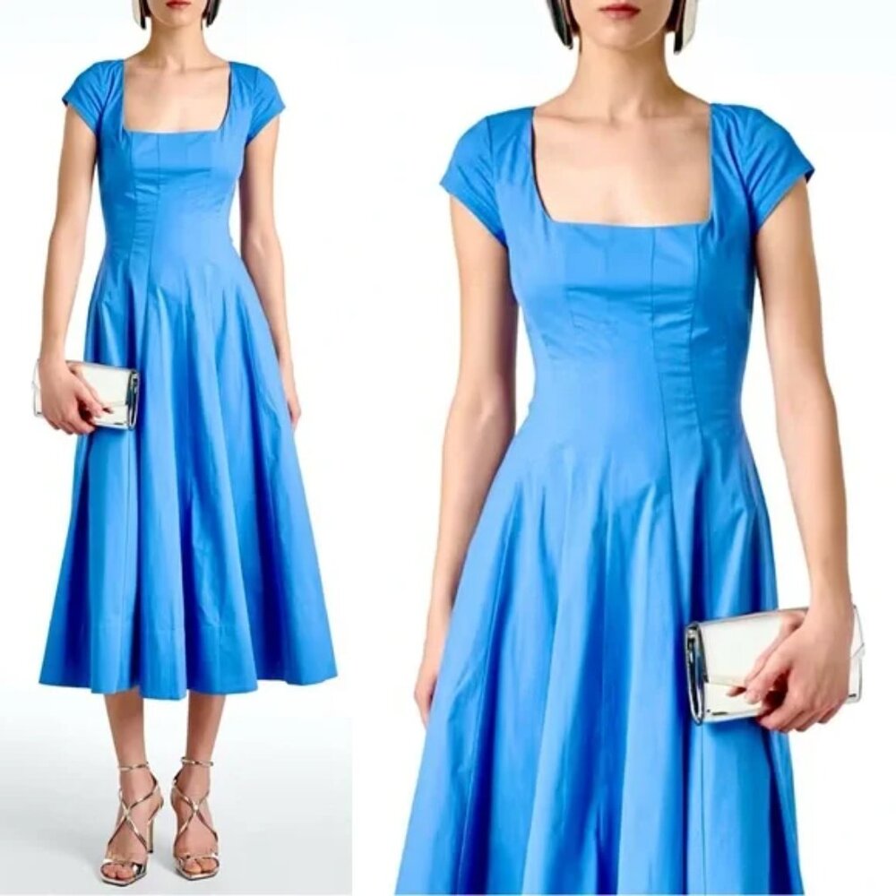 Staud Wells Short Sleeve Midi Dress Azure Size 10
